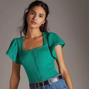 Anthropologie Dolan Left Coast Structured Flutter Top Green XL